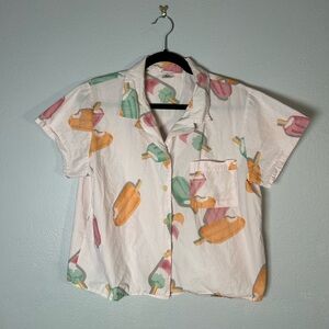 Ice Pop Print Button-Up Shirt in White with Pastel Accents